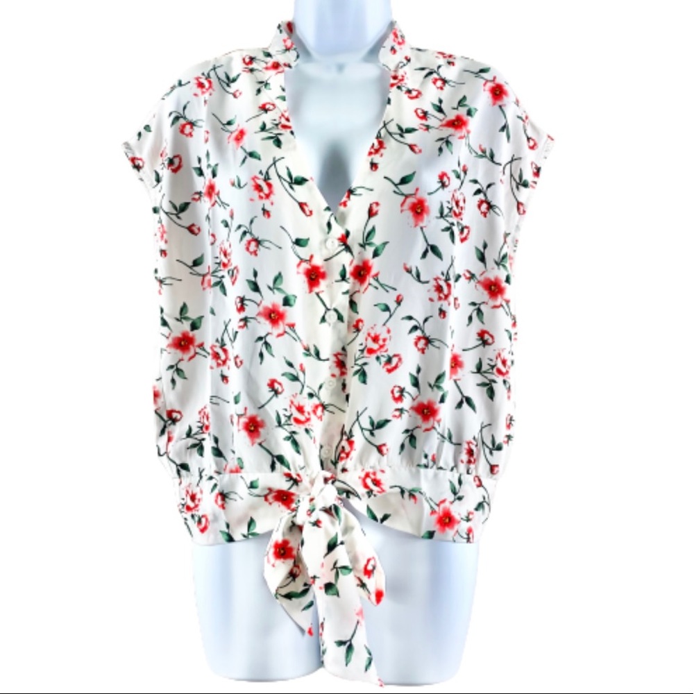 Triple Seven Floral Front Tie Blouse